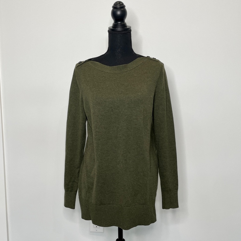 LOFT Forest Green Long Sleeve Oversized Button Sweater